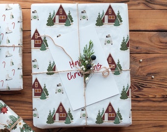 Rustic Cabin Christmas Wrapping Paper Sheets Roll, Holiday Gift Wrap