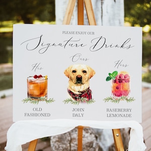 Pet Signature Drink Wedding Sign, Dog or Cat Bar Decor, Wedding Drink Menu, Personalized Wedding Bar Sign