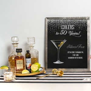 Birthday Signature Drinks Sign, Silver Birthday, Any Age, Bar Menu, Fifty Years Sign, 50th Birthday Cocktail Sign