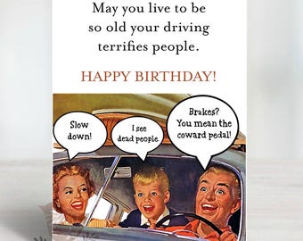 Funny Driving Birthday Card, Retro Humor Greeting, Husband Dad Gift (A6 Blank)