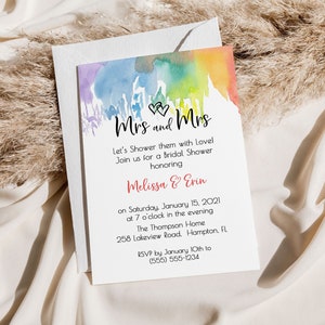 Rainbow Same Sex Bridal Shower Invitation, Editable LGBTQ Invitation, Wedding Shower Invite, Digital File