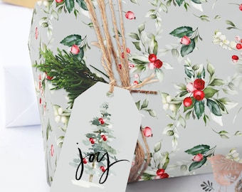 Elegant Holly Berry Christmas Wrapping Paper, Festive Gift Wrap