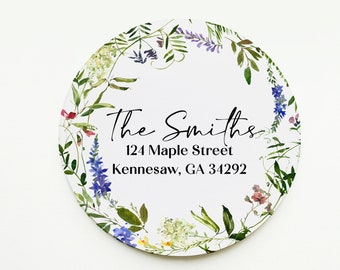 Wildflower Wedding Address Label Sticker, 2 Inch Circle Return Address Label, Wedding Stationery, Sticker, Envelope Seal