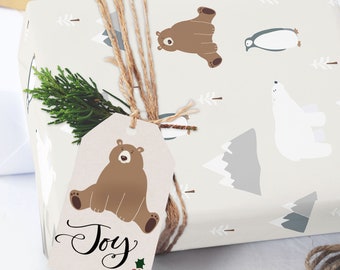Polar Bear and Penguin Christmas Wrapping Paper Holiday Gift Wrap, Festive Wrapping Paper, Christmas Sheets, Seasonal Gift Wrap