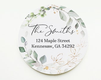 Wedding Gold Greenery Watercolor Return Address Sticker, Personalized Elegant Greenery Wedding Address Stickers