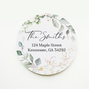 Wedding Gold Greenery Watercolor Return Address Sticker, Personalized Elegant Greenery Wedding Address Stickers