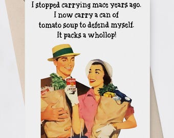 Soup Can Defense Greeting Card, Funny Political Humor, Trump Humor, Birthday Card