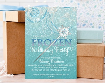 Frozen Birthday Party Invitation, Girl Birthday Invitation, Princess Blue Ice Queen Party, Kids Birthday Invite, Digial Invitation