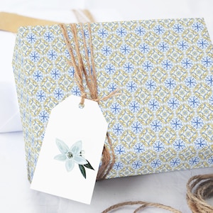 Mediterranean Tiles Wrapping Paper, Birthday Wrapping Paper Roll, Wedding Gift Wrap, Bridal Shower Luxury Gift Packaging