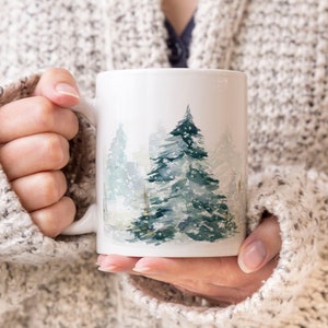 Christmas Mugs, Personalized Mug, Snow Mug, Winter Forest Mug, gift mug Christmas, Watercolor Woodland Mug, Christmas Gift 15 oz Mug