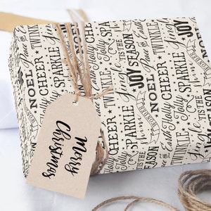 Black & White Holiday Wrapping Paper, Christmas Joy Design