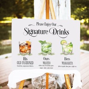 Signature Drink Sign Wedding, Wedding Bar Sign, Custom Cocktail Sign, Reception Bar Decor, Personalized Wedding Decor
