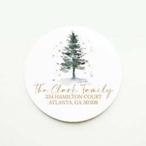 Christmas Tree Return Address Sticker, 2 Inch Circle Return Address Label, Stationery, Envelope Sticker, Envelope Seal