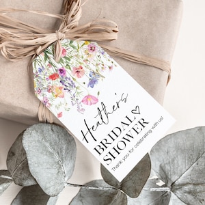 Wildflower Minimalist Floral Bridal Shower Gift Tag, PRINTED Gift Tags with string, Baby Shower Favor Tag, Wedding Gift Tag