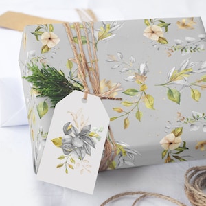Floral Greenery Wrapping Paper, Birthday Wrapping Paper Roll, Wedding Gift Wrap, Bridal Shower Luxury Gift Packaging