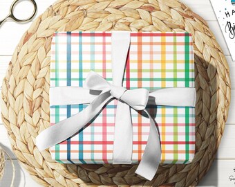 Rainbow Plaid Wrapping Paper - Colorful Gift Wrap for Birthday, Baby Shower, & Parties