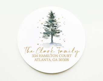 Christmas Tree Return Address Sticker, 2 Inch Circle Return Address Label, Stationery, Envelope Sticker, Envelope Seal