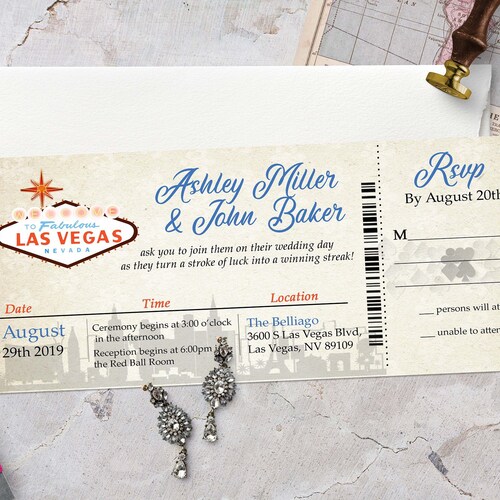 Las Vegas Wedding Invitation Destination Wedding Invitation Etsy