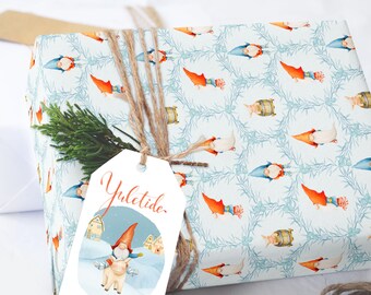 Gnome Christmas Wrapping Paper Sheets Roll, Holiday Gift Wrap