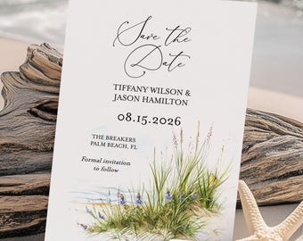 Beach Sea Save the Date Template, Summer Wedding Editable, Printable, Digital Wedding Invitation