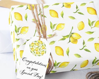 Lemon Themed Wrapping Paper with Personalized Text Farmers Market Lemonade Stand Party Decor Fruit Stand Birthday Custom Gift Wrap