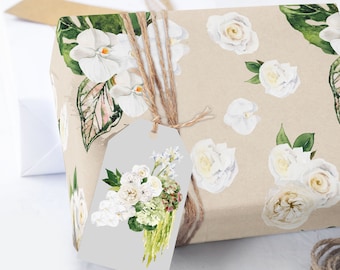White Floral Wedding Wrapping Paper Sheets, Bridal Gift Wrap