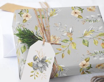 Floral Greenery Gift Wrap, Luxury Birthday or Bridal Packaging, 5 Luxury Sheets