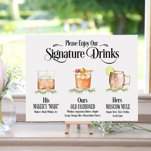 Signature Drink Sign Wedding, Signature Drinks Sign, Signature Cocktail Sign, Bar Menu Sign, His and Hers Drinks, Bar Sign