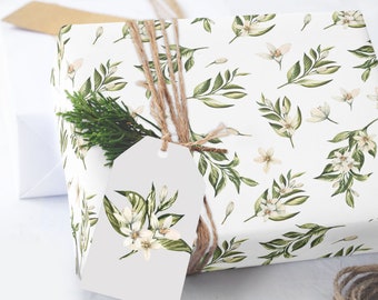 Floral Wrapping Paper, Botanical Gift Wrap, White Flower Print