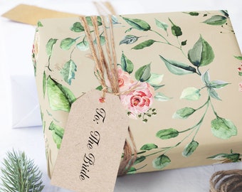 Floral Kraft Wrapping Paper, Blooming Spring Bridal Gift Wrap