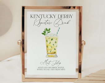 Kentucky Derby Signature Drink Sign, Editable Template, Cocktail Sign, Mint Julep Drink, Derby Cocktail Sign Instant Download