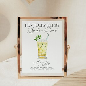 Kentucky Derby Signature Drink Sign, modello modificabile, cartello cocktail, drink Mint Julep, cartello cocktail Derby download immediato