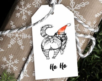 Cat Christmas Tree Gift Tag, Funny Christmas gift tag, Holiday Gift Tags, PRINTED Gift Tags with string