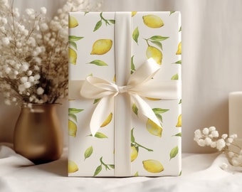 Lemon Print Wrapping Paper, Birthday Wedding Gift Wrap