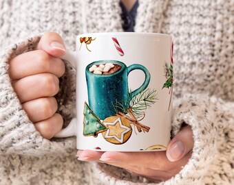 Cocoa and Cookies Holiday Mug, Christmas Gift