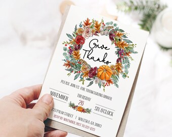 Thanksgiving Invitation, Thanksgiving Dinner Invitation Printable, Holiday Invitation, Fall Pumpkin Invitation,