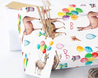 Llama Birthday Wrapping Paper, Festive Party Gift Wrap, 5 Luxury Sheets