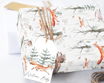 Woodland Fox Baby Shower Wrapping Paper, Luxury Gift Wrap, 5 Luxury Thick Sheets