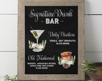 Signature Drink Sign Wedding PRINTED, 2 Drink Bar Sign, His and Hers Drinks, Cocktail Sign, Wedding Drink Menu