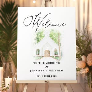 "Aquarell Hochzeit Willkommen Zeichen, Gästebuch Alternative, Foto Kirche Illustration, ""Gästebuch"" Zeichen bedruckbar."