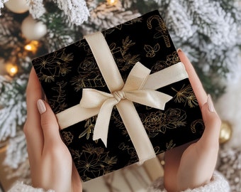 Wrapping Paper Christmas Black and Gold, Birthday, Thick Gift Wrap, 5 sheets per Set 20&quot; x 29&quot;
