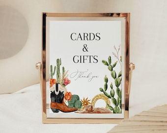 Boots and Bubbly Bridal Shower Decor, Cards and Gifts Sign Template, Wedding Western Decor Instant download