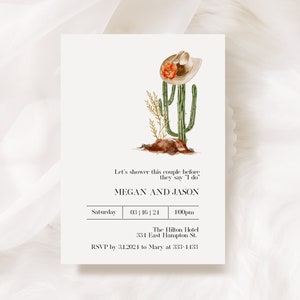Country Western Cowgirl Bridal Shower Editable Invitation, Southwestern Cactus Bridal Shower, Couples Shower Invite, Digital File