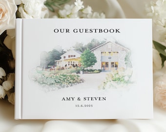 Watercolor Venue Wedding Guest Book, Personalized Photo Album