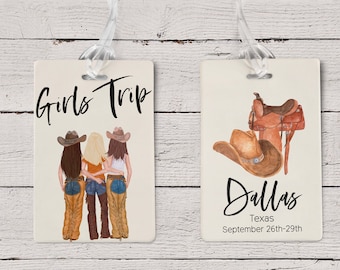 Personalized Girls Trip Luggage Tag, Dallas Texas, Country Western Travel Tag, Custom