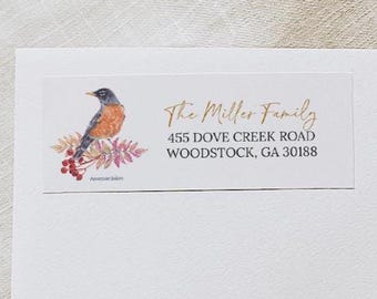 American Robin Bird Return Address Sticker, 3 x 1 inch Return Address Label, Stationery, Address Sticker, Holiday Envelopes