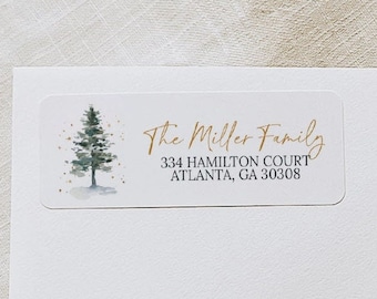 Christmas Tree Return Address Sticker, 3 x 1 inch Return Address Label, Stationery, Woodland Winter Wedding Sticker, Envelopes