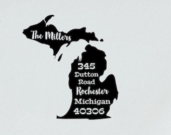 Personalized Michigan Return Address Stamp, Custom State Self Inking Stamp, Michigan Address Stamper, Housewarming Gift