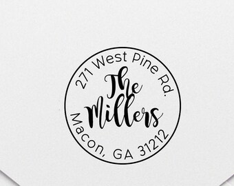 Round Return Address Stamp, Self Inking Address Stamp, Personalized Wedding Stamp, Couples Address Stamp