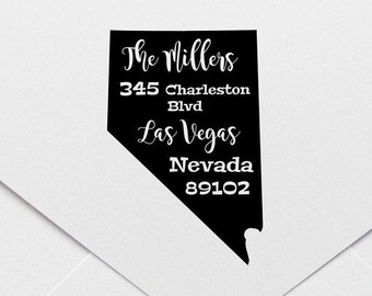 May include: Black and white return address stamp featuring the state of Nevada with the text "The Millers", "345 Charleston Blvd", "Las Vegas", "Nevada", and "89102".